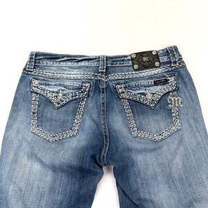 Miss Me Easy Cropped Jeans Womens *32 Blue Medium Wash Y2K Western BikerCore